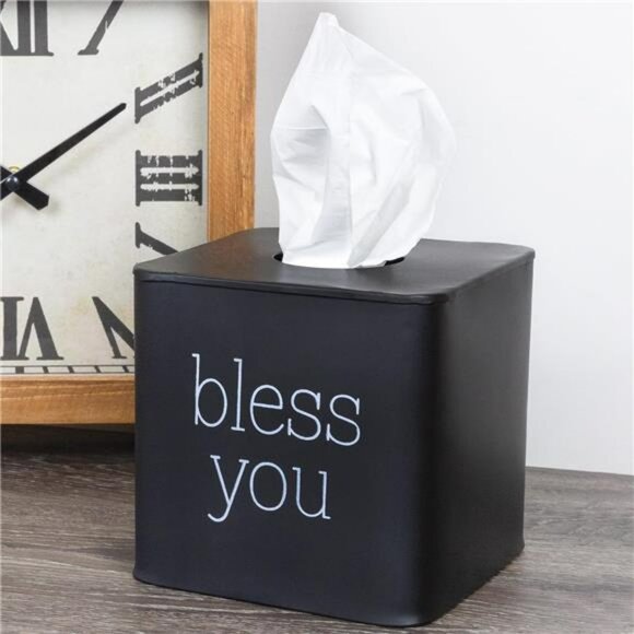 Black metal square tissue box cover cube tissue holder for bathroom bedroom offi - Picture 2 of 8